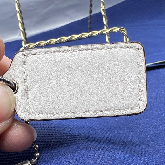 COACH White Leather Silver Letters Key FOB Bag Charm Keychain Hang Tag 2” Long - Picture 5 of 5